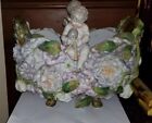 Antique German Encrusted Flowers Porcelain Large Centerpiece W  Cherubs