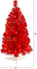 2ft  Red Artificial Christmas Tree With 35 Led Lights And 72 Bendable Branches