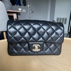 Chanel Black Gold Mini Wide Rectangular Classic Flap Cc Lambskin Leather