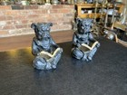 Pair Of Vintage Cast Iron Bulldogs Reading Books Bookends Figures