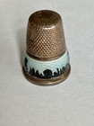 Antique German 925 Sterling Silver Thimble Guilloche Enamel Scene Light Blue