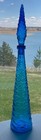 22  Vintage Aqua Blue Glass Genie Bottle Decanter Ocean Waves With Stopper