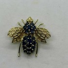 1 60 Ct Round Cut Blue Sapphire Diamond Bee Brooch Pin In 14k Yellow Gold Plated