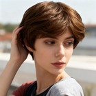 Women Natural Fluffy Short Straight Wigs Middle Part Synthetic Full Wig Daily