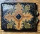 Vintage Leather Powder Compact Embossed Design 1950s