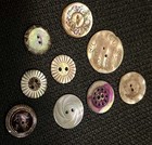 Vintage 9 Abalone Etched Pierced Transferred Carved 2 Hole Buttons