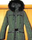 Ski Suit Jumpsuit Womens One Piece Olive Snowsuit Puffer quilted Hood Fur Trim l
