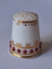 Antique C 1885 Worcester Porcelain  jewelled  Thimble  Red Jewels In Gold Bands