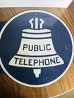 Vintage Metal Bell Telephone Double Sided Flange Blue Public Telephone Sign