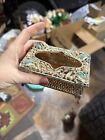 Sam Fink Jeweled Gold Footed Pocket Tissue Holder 50 s Vanity Hollywood Regency 