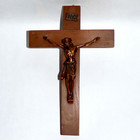 Vintage Wooden Crucifix With Copper Jesus Inri Catholic Wall Cross 30cm