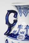 Chinese Blue   White Porcelain Vase 14  Double Handled Chinoiserie Floral Lotus