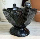 Mckee Small 7  Autumn Compote Bowl 1930s Pedestal Base Black Amethyst Glass