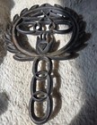 Antique Primitive Wilton Cast Iron Trivet With Heart In Hand Pattern 8  Long