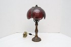 Antique Art Nouveau 15  Lamp Purple Slag Stained Glass Shade Table Light Boudoir