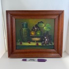 Vintage Original Still Life Bowl Of Fruit Vase On Table Oil Painting Framed