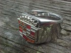 1950s Cadillac Crest Silver Chrome Ring Size  7 Nos Unique Logo Hi-quality