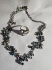 Silver Tone Multicolor Beaded Necklace   Filigree Ring Set Boho Vintage Style