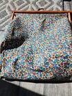 Vtg Knitting Sewing Caddy Basket Yarn Bag Folding Wood Frame Floral Flowers Read