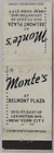 Vintage Front Strike Matchbook Cover Monte s At Belmont Plaza New York City Ny