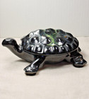 Van Briggle Pottery High Glaze Black   Yellow Green Turtle Trinket Box - Read