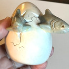 Shark Pair Double Opening Handmade Mexican Ceramic Hatching Egg Sculpture