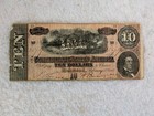 1864  10 Confederate States Of America Civil War Banknote Richmond Currency