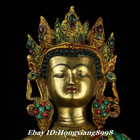 13 7  Old Tibet Bronze Gild Inlay Turquoise Gem Kwan-yin Guan Yin Buddha Statue