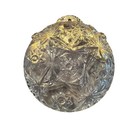 Vtg Disneyland Retro Glass Trinket Dish Gold Color Mickey Floral Deco Ashtray