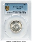Canada  1937 George Vi Twenty Five Cents  25 Cents Pcgs Ms 64  2 689 813 Mintage