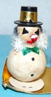 Vtg  trio Set Of Spun Cotton Snowmen On Gold Foil Cardboard  3 5  To 2 6  japan