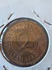 1963 Mauritius 2 Cents Coin Queen Elizabeth Ii Free Shipping