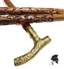 Antique Hand Carved Wooden Walking Stick Cane Solid Brass Handle Vintage Gift