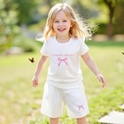 Toddler Kids Baby Girl Short Sleeve Bow Top shorts Outfits Set Clothes Tracksuit