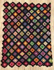 Afghan Granny Square Crotchet Throw Blanket 42x68 Black Roseanne