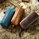 Handmade Cowhide Leather Pencil Case Zipper Pen Pouch Stationery Storage Pen Bag