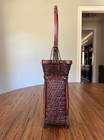 Vintage Japanese Ikebana Woven Bamboo Flower Basket With  Arch Handle