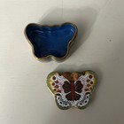 Vintage Cloisonne Enamel On Brass Butterfly Trinket Jewelry Pill Box Multi Color