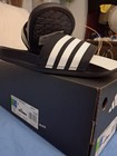 Adidas Adilette Comfort Unisex Slide Sandals Black white Striped Logo Us 7 Us6