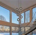6 Rings Modern Led Chandelier For High Ceiling Dimmable 6-light Circles  Black