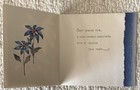 Unused Christmas Art Deco White Poinsettia Blue Vtg Greeting Card 1930s 1940s