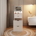 Compact Led Vanity Set With Mirror 2 Drawers   Hidden Storage Stool Makeup Table