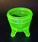 J e  Smith Green Uranium Vaseline Glass Footed Greek Key Bowl Vanity Jar