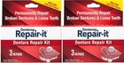 Dentemp Repair-it Denture Repair Kit 3 Repairs box   2 Boxes   New Look    Red