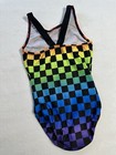 Simone Biles Gk Elite Leotard Gymnastics Checkered Rainbow Strappy Back Tank  Cl