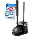 2in1 Toilet Brush And Plunger Set - Bathroom Bowl Holder Combo - 1 Pack Black