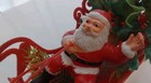 Santa Claus Blow Mold Plastic Sleigh Deer Floral Arrangement Vtg Christmas 