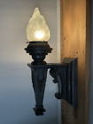 Large Rewired Antique Vtg Torch Wall Sconce Porch Light Flame Arts   Crafts Deco