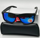 Ray-ban Justin Rb4165 622 55 Rubber Black Blue Mirror Polarized Sunglasses 54 Mm