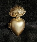 3 25in    2 In  Sacred Heart Ex Voto Locket Ornament  Antiqued Gold Milagro  6